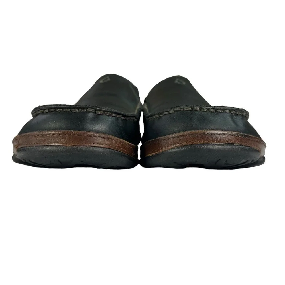Olukai Maloa Loafers Mens 9.5 Black Leather Back Drop Heels‎ Shoes